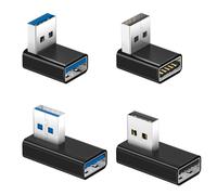 BASESAILOR 90 Degree USB A Male to Female Adapter 4 Pack,USB 3.0 Extender | Up Down & Left Right Angle Type A Connectors,L Shape Converter for CarPlay,Printer,PS5 PS4,Laptops,Chargers,Computer,Mouse,PC