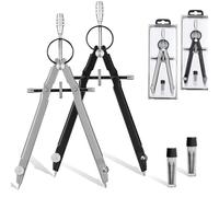 Basetousual Set of 2 Quick Adjustment Compass with Middle Drive Spindle and Replacement Leads, Drawing for Primary School Students, Geometry Set, Adjustable, Fits Well in the Hand, Precise (Black