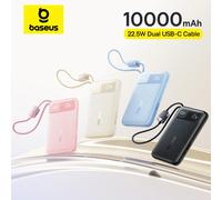 Baseus 10000mAh Power Bank 22.5W Built-In Dual USB-C Cable Thinner Fast Charging for iPhone 17 Pro Max Samsung S25 Xiaomi Poco 22.5W Black