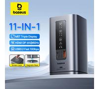 Baseus 11-IN-1 USB C HUB HDMI DP 4K@60Hz MST Triple Display USB 3.2 Splitter with RJ45 3.5mm Mic PD100W Magnetic Docking Station 12-in-1 For WIN