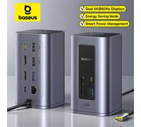 Baseus 12-in-1 USB C HUB to HDMI 4K@60Hz Dual Display USB 3.2 Adapter with RJ45 SD TF PD 100W Docking Station for Window Mac Hub 12-in-1 HDMI SD TF