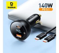 Baseus 140W Car Charger PD3.1 Fast Charging Quick Charge For Macbook Laptop USB Type C Car Phone Charger For iPhone Samsung