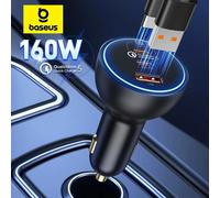 Baseus 160W Car Charger QC 5.0 Fast Charging PPS PD3.0 USB Type C Car Phone Charge For iPhone 16 15 14 Laptops Tablets Samsung