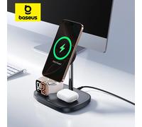 Baseus 22.5W 3-in-1 Wireless Charger Stand Qi2 15W Magnetic Fast Charging TEC Cooling For iPhone 16 15 14 AirPods Apple Watch Without Charger