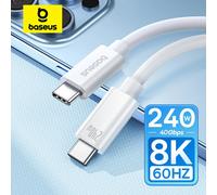 Baseus 240W USB C Cable USB 4.0 40Gbps Data Cable USB C Cable For Macbook 8K/60HZ Type C to Type C USB C Cable For iPhone 15 White
