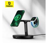 Baseus 3 in 1 20W Magnetic Wireless Charger Stand For Phone iPhone 15 14 Pro Airpods Apple Watch Fast Charging Station Holder Add 24W EU Plug