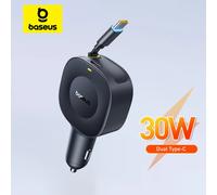 Baseus 30W Car Charger Type-C Fast Retractable Cable USB-C Quick Charging 360° Rotation For iPhone Samsung Xiaomi In Car