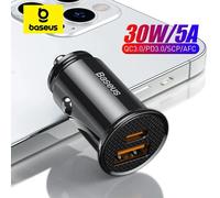 Baseus 30W USB Car Charger Quick Charge 4.0 3.0 FCP SCP USB PD For Xiaomi iPhone16 15 14 Pro Max Fast Charging Car Phone Charger