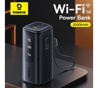 Baseus 4G MiFi Power Bank 20000mAh 67W Detachable USB-C Cable Portable Wi-Fi External Battery Power Supply Connected Power Bank 67W MIFI Black