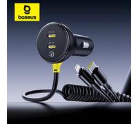 Baseus 60W Car Charger Retractable Spring Cable PD QC SCP FCP AFC Fast Charging For iPhone Samsung Xiaomi Car Phone Charger
