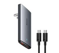 Baseus - 65W Flat Wall Charger, 2-Port Ultra-Thin GaN Charger with Foldable Plug for MacBook