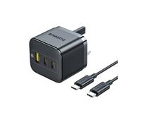 Baseus 65W USB C Charger Plug UK, MacBook Charger, PPS 3-Port Fast Charging Compact GaN USB C Charger, Compatible with MacBook Pro/Air, iPhone 17 16 15, iPad, Galaxy S24/S23, Steam Deck, Switch