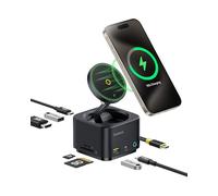 Baseus 7-in-1 Charging Station Magsafe USB C Docking Station Hub, 15W Wireless Charger with 4K @ 60Hz HDMI, 100W PD, 10Gbps USB, SD Card Reader Compatible with iPhone 16/15/Mac/Dell/HP/Surface