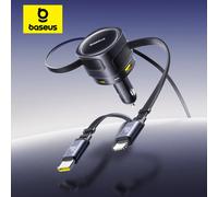 Baseus 90W Car Charger Type-C iP Dual Retractable Cable Phone Charger PD QC SCP AFC PPS Fast Charging For iPhone Samsung Xiaomi