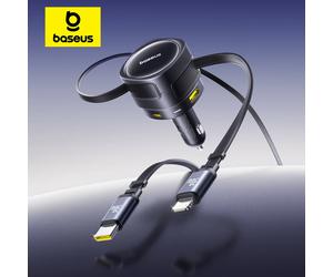 Baseus 90W USB Type-C Car Charger Dual Retractable Cable PD QC SCP AFC PPS Fast Charging For Tablet iPhone Samsung Huawei Xiaomi