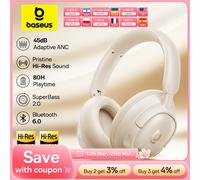 Baseus Bass EH10 NC Wireless Headphones Bluetooth 6.0 Noise Canceling 45dB Over Ear HeadsetSpatial Audio Earphone 80H Time BH1 NC Lite White