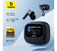 Baseus Bowie M2s Ultra Wireless Earphones Smart Screen 52dB Noise Cancelling Bluetooth 5.4 Headphones 3D Audio Spatial Earbuds Black
