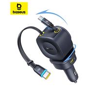 Baseus Car Charger 60W 100W 30W 240W 4 ports Built in Dual Retractable Cable PD Fast Charging USB Type-C Car Phone Charger
