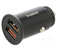 Car Charger 30W 12-24V 2xUSB, Black, baseus