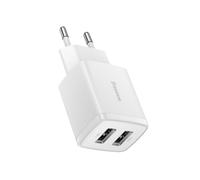 Baseus Dual Output USB-A 10.5W Compact Mains Charger, White