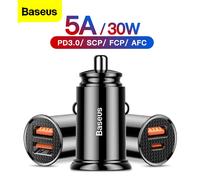 Baseus Dual USB Car Charger 5A Fast Charing 2 Port 12-24V Cigarette Socket Lighter Car USBC Charger for iPhone 12 Power Adapter
