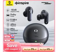 Baseus Inspire XP1 -50dB Adaptive ANC Wireless Earbuds Bluetooth 6.1 Dolby Audio 6 Mic ENC Wireless Earphones bud Sound by Bose White