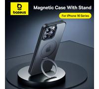 Baseus Magnetic Stand Case for iPhone 16 15 14 13 Pro Max Plus Case 180° Adjustable Kickstand Ring Cover Magnetic Charging Case Frosted Black
