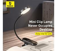 Baseus Portable Desk Lamp LED Mini Clip USB Rechargeable Table Lamp Stepless Dimming for Laptop Reading Bedside Soft Night Light