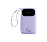 Baseus Powerbank 20000 mAh 45 W with Integrated USB-C Cable, QPow3 Power Bank PD3.0 QC4.0 External Mobile Phone Batteries, 3 USB-C, 1 USB-A, Portable Charger for iPhone 16/15/14 Pro Max, iPad, Galaxy