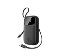 Baseus Powerbank 20000mAh 45W with Integrated USB-C Cable, Power Bank PD3.0 QC4.0 Fast Charging Battery Pack, 3 C and 1 A, Portable Charger for iPhone 16/15/14 Pro Max, iPad, Galaxy, Black