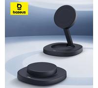Baseus Magnetic Wireless Charger Qi2 15W Foldable Adjustable Viewing Angle For iPhone 17 16 15 14 13 12 AirPods 2nd 3rd Gen Pro Add 20W UK Plug