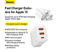 Baseus Quick Charger 2U+C 30W White