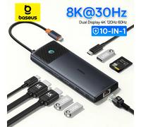 Baseus USB C HUB Dual HDMI 8K 4K Adapter 10-in-1 USB 3.2 10Gbps Splitter with RJ45 SD TF Type C PD 100W for MacBook Pro Air HUB 10-in-1 2HDMI 8K 4K