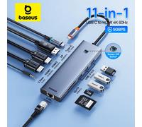 Baseus USB Hub DP 4K Dual HDMI Adapter 11 in 1 Splitter RJ45 USB 3.0 PD 100W Docking Station for MacBook Pro Air M2 M1 USB C HUB 4-in-1 USB-A 3.0