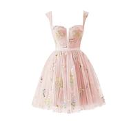 Basgute Flower Embroidery Short Tulle Homecoming Dresses for Teens Corset Mini Prom Dress Fairy Formal Party Gown, Short-pink, 4