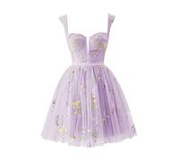 Basgute Flower Embroidery Short Tulle Homecoming Dresses for Teens Corset Mini Prom Dress Fairy Formal Party Gown, Short-purple, 4