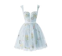 Basgute Flower Embroidery Short Tulle Homecoming Dresses for Teens Corset Mini Prom Dress Fairy Formal Party Gown, Short-blue, 4