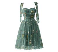 Basgute Flower Embroidery Tulle Short Homecoming Dresses for Teens Mini Spaghetti Straps Formal Prom Evening Party Gown, Knee Length-peacock, 22 Plus