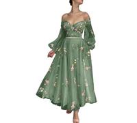 Basgute Green Corset Long Prom Dresses Plus Size Tulle Spaghetti Strap Fairy Flower Embroidery Pleated Maxi Formal Evening Party Ball Gown for Women US16W