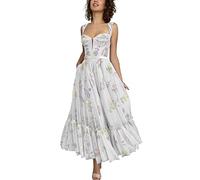 Basgute Women's Flower Embroidery Tulle Prom Dresses Corset Long Spaghetti Strap Fairy Ruched Formal Evening Party Gown, Tea Length-white, 20 Plus
