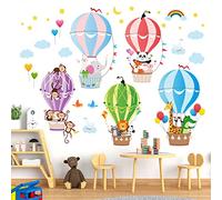 BASHOM BS-104 Animals in Hot Air Balloons Kids Wall Stickers Elephant Giraffe Monkey Decals Removable for Baby Nursery Bedroom Living Room Playroom