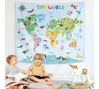 BASHOM DECOWALL Animal World Map Tapestry Wall Hanging Educational Wall Art Home Decor (TP-001)