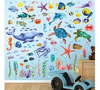 BASHOM DS-8048 Under the Sea Wall Sticker Sea Fish Sticker Turtle Jellyfish Removable for Children's Room Children's Room Living Room Art Home Decor Bathroom