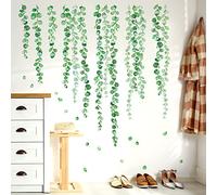 BASHOM DS-8052 Green Eucalyptus Vine Leaves Wall Stickers Watercolor Plants Decals Removable for Nursery Bedroom Living Room Art Home Decor Decoration