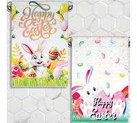 BASHOUT Easter Kitchen Towel Set | 2 Pcs, 2 Designs, Happy-Easter Towels | 26 x 17 inch, Large Size Dish and Bathroom Hand-Towels, Spring Decorations | Bunnies with Eggs and Basket Design