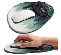 Basibutok Palm-Rest and Wrist-Hugging Mouse Pad Wrist Rest, Ergonomic Wrist Support with Curve Fitting Cushioned Memory Foam for Carpal Tunnel Pain Relief, 9.9 x 8.3 Inch, Misty Forest