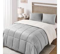 Basic Beyond Micromink Sherpa Comforter Set - Reversible Bed Comforter 3-Piece (Sherpa Grey, Queen)