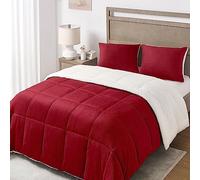 Basic Beyond Queen Comforter Set - Luxury Fleece Sherpa Comforter Sets for Queen Bed, Soft and Warm Queen Size Bedding Comforter Set for Winter, Red, 88"x88"