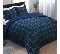 Basic Beyond Queen Comforter Set - Navy and Green Buffalo Plaid Comforter Set Queen Down Alternative Bed Comforter Queen Set for All Season(1 Comforter with 2 Pillow Shams, 88" x 92")