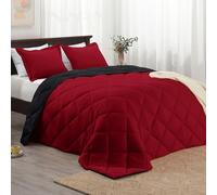 Basic Beyond Queen Comforter Set, Red and Black Comforter Set Queen Size, Reversible Bed Comforter Queen Bed Set for All Seasons, 1 Comforter (88"x92") and 2 Pillow Shams (20"x26"+2")